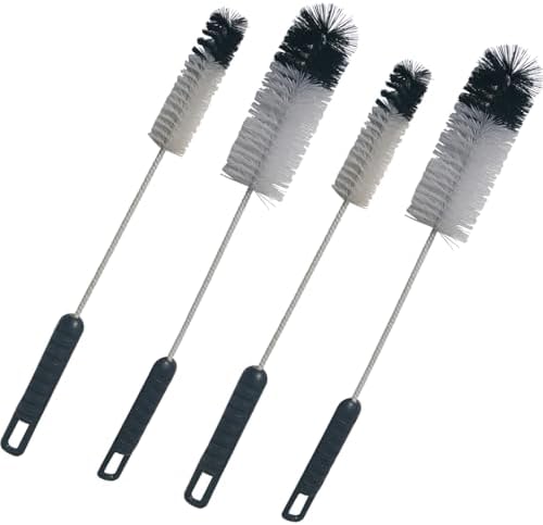 Bottle Brushes Thin Long Handle X 4, Soft Nylon Slim Wire Set