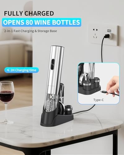 CIRCLE JOY Electric Wine Opener 7-in-1 Stainless Steel Rechargeable