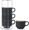 HASENSE Coffee Mug Ceramic Set of 4 with Stand, Stackable Large Latte