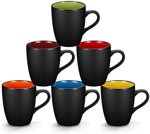 Qipecedm 6 Pack Porcelain Coffee Mugs Set, 12 Ounces Ceramic Coffee