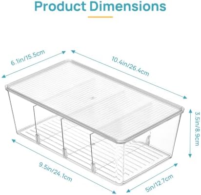 Vtopmart 4 Pack Pantry Organizer Bins with Lids, Removable Dividers