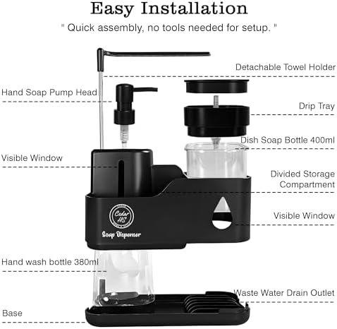 4-in-1 Kitchen Soap Dispenser Set, Black