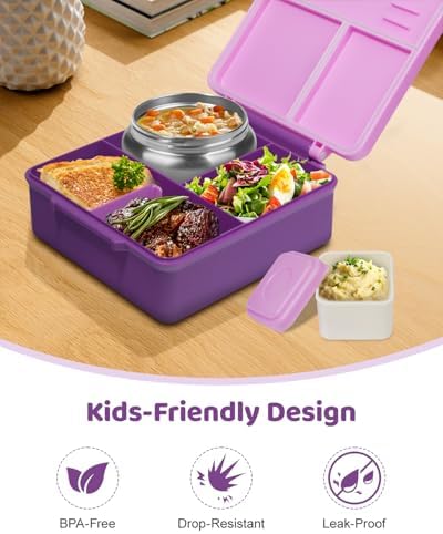 SOHIDA Bento Box with 10oz Soup Thermo: Kids Leakproof Lunch Box with