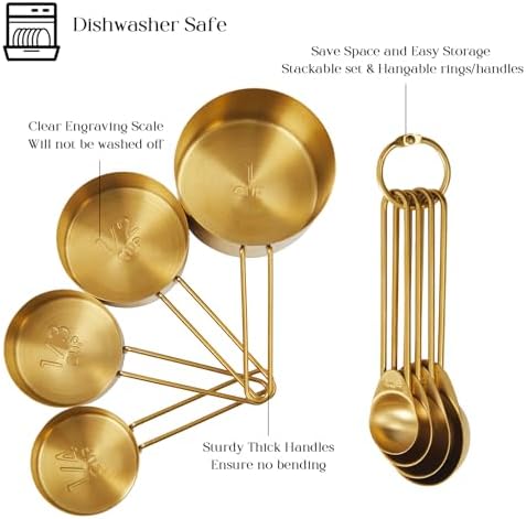 Golden 304 Stainless Steel Measuring Cups and Spoons Set,8PCS