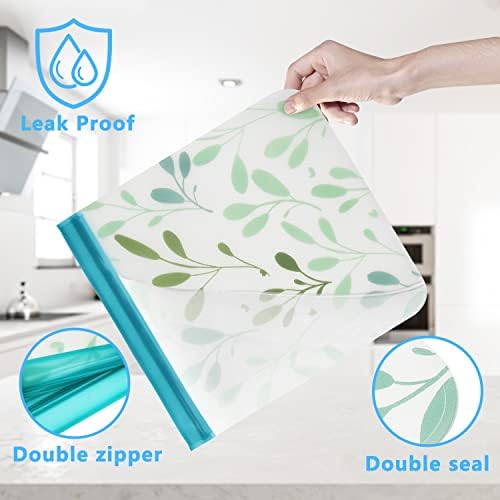 10 Pack Dishwasher Safe Reusable PEVA Food Storage Bags, Leak proof