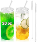 Joyclub 2pcs Glass Cups with Acrylic Lids and Straws 20 oz Drinking