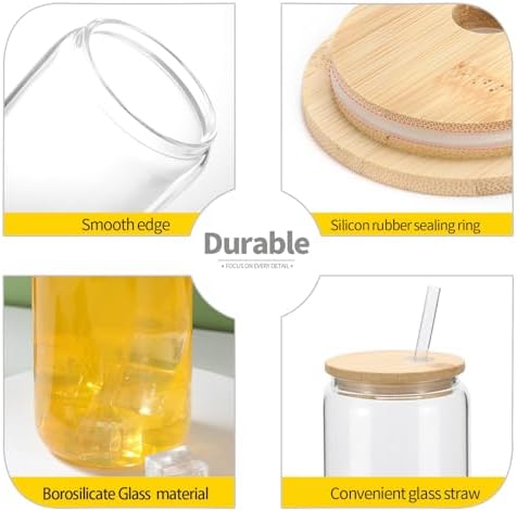 YOUKE OLA 20 Pack Glass Cups with Bamboo Lids and Glass Straw 16oz