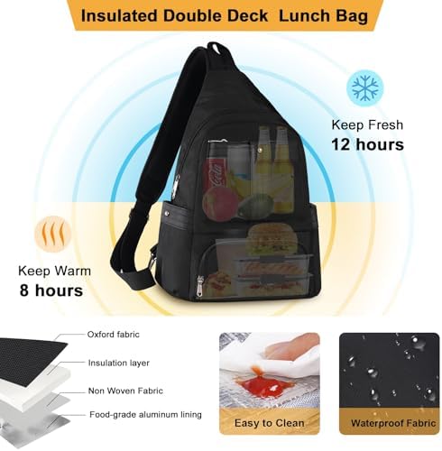 Crossbody Lunch Backpack, Double Deck Large Insulated leakproof