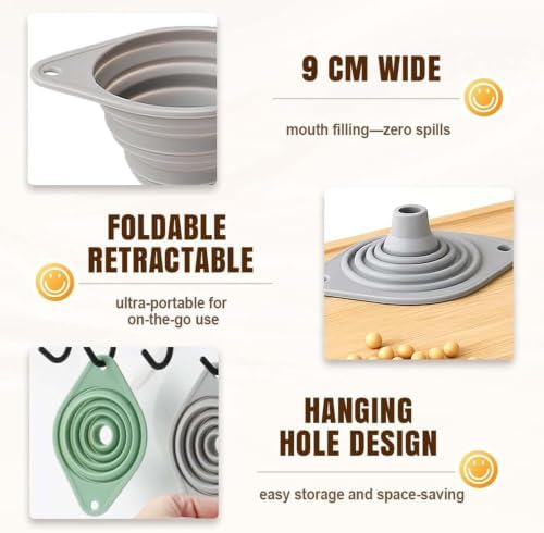 Foldable Silicone Funnel Set, Food-Grade Silicone Foldable Funnel for