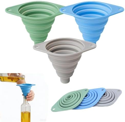 Kitchen Funnel Set 3 Pack, Silicone Collapsible Funnel Set (3pcs)