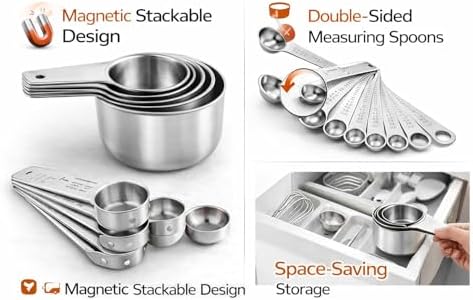 15 Piece Measuring Cups and Spoons Set, Stainless Steel Stackable