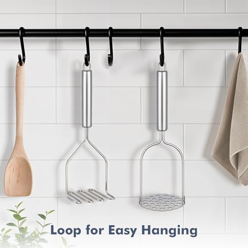 2PCS Stainless Steel Mashed Potato Masher for Vegetable, Ground Beef