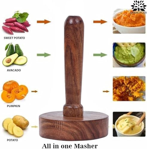 Durable Wooden Potato Masher with Ergonomic Handle | Vegetable Roti
