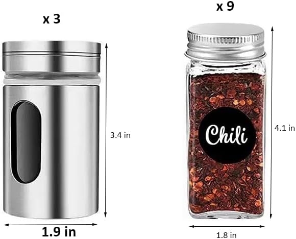 12 Pack Glass Spice Jars with Label, Empty Spice Bottles with Metal
