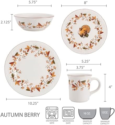 Pfaltzgraff Autumn Berry 16 Piece Dinnerware Set, Service for 4, Multi