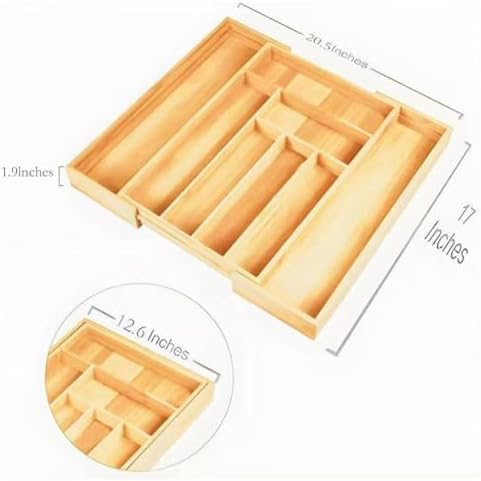 Bamboo Expandable Drawer Organizer- large Silverware Organizer