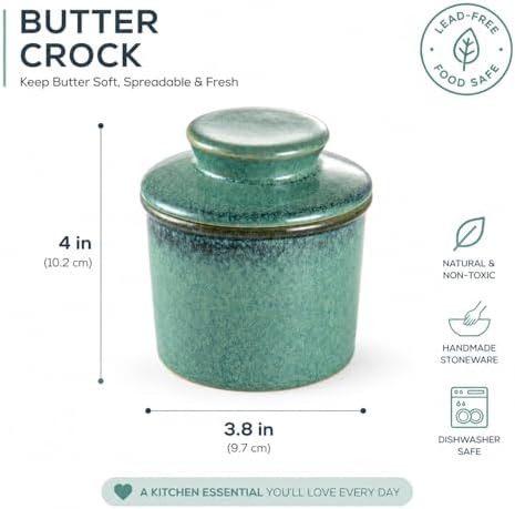 French Butter Crock with Lid, Ceramic Butter Keeper for Countertop