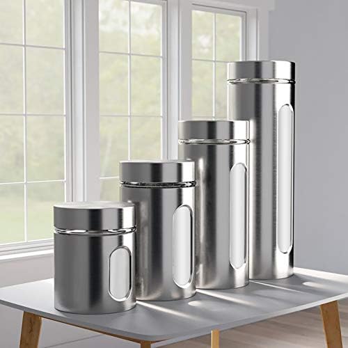 Quality 4pc Stainless Steel Canister Set for Kitchen Counter with