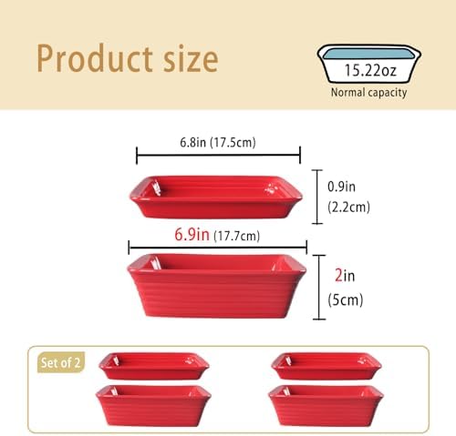 Casserole Dish 15.22 Ounce Ceramic Square Bakeware Set with Lids, Set