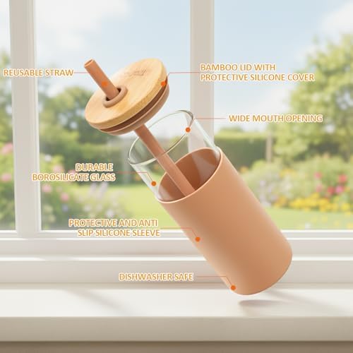 Tronco 24 oz Glass Tumbler with Lids and Straws, Reusable Iced Coffee