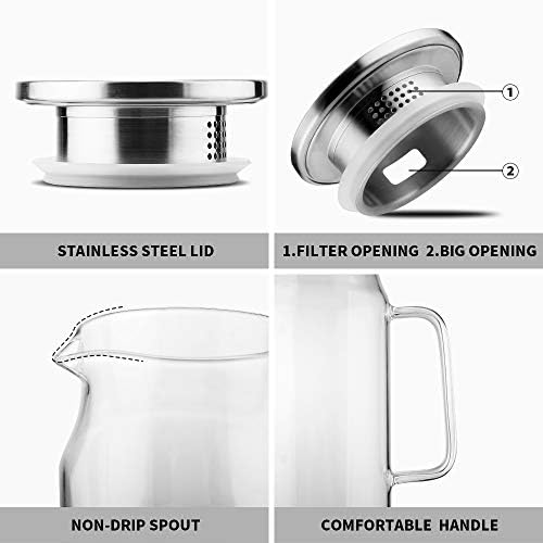BOTTLE BOTTLE Glass Pitcher with Lid and Handle 50 oz/1500ml