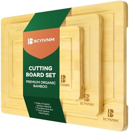 Bamboo Cutting Board Set of 3 Wooden Chopping Boards with Juice Groove