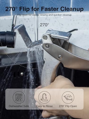 Garlic Press, No-Peel Garlic Crusher, 270° Flip