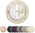 Round Faux Leather Placemats and Coasters, Set of 4, Reversible Heat