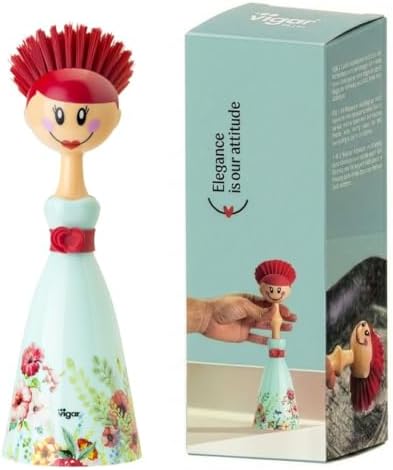 Vigar Dolls Dish Brush with Holder, Green and Red