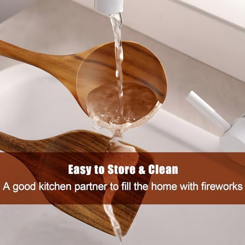 FJNATINH 10 Pcs Teak Wooden Utensil Set