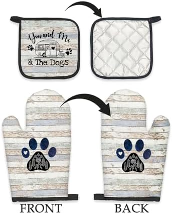 Camper Dog Lover Oven Mitts and Pot Holders Set