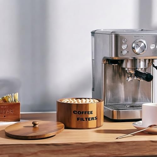 Coffee Filter Holder,Acacia Wood Coffee Filter Container for