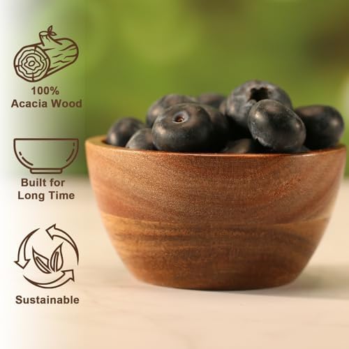 Acacia Wooden Bowls Set, Small Pinch Bowls for Sauces/Dips/Condiments