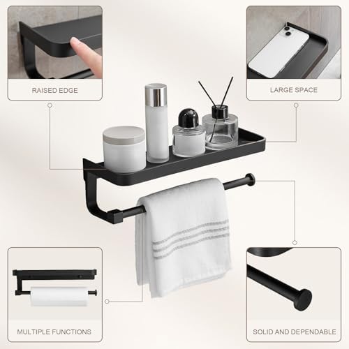Wall Mount Paper Towel Holder with Shelf, Rust-Proof Metal