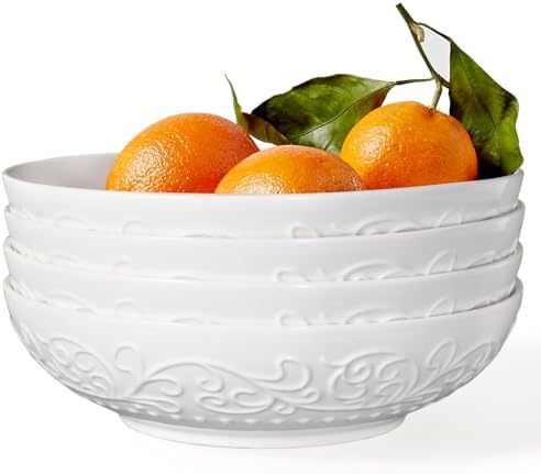 Artena Pasta Bowls 32oz, Ceramic Large Salad Bowls 8 inch, White
