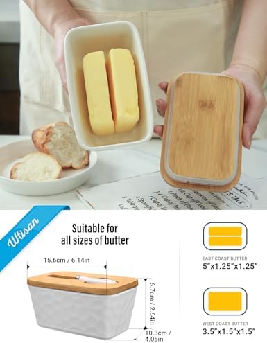 Ceramic Butter Dish with Lid and Knife for Countertop Stone Pattern