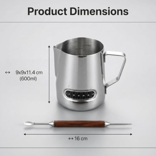 Milk Frothing Pitcher with Built-in Thermometer,600ml 304 Stainless