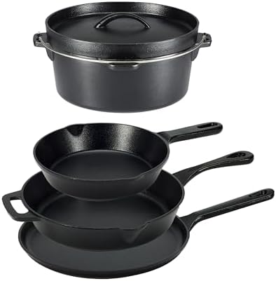 Amazon Basics Pre-Seasoned Cast Iron 5-Piece Cookware Set, Oven Safe