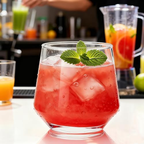 Drinking Glasses Set,4 Tall Glasses 18oz & 4 Stemless Rocks Glasses