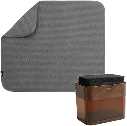 S&T INC. Dish Drying Mat 16" x 18" Charcoal and Dish Soap Dispenser