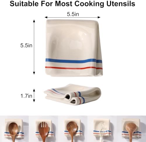 Ceramic Kitchen Spoon Rest for Stove Top or Kitchen Counter, Large and