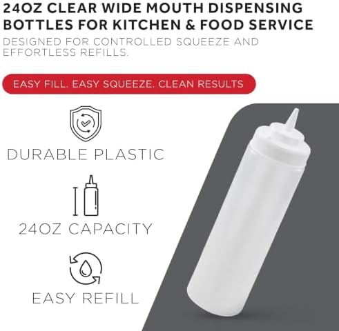 Winco Wide Mouth Squeeze Bottles, 24-Ounce, 6-Pack