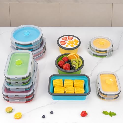 Collapsible Food Storage Containers with Lid & Air Vent, 16 Pack, 8