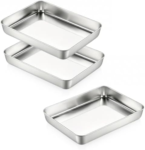 Herogo 121⁄3 x 93⁄4 x 2 Inch Deep Stainless Steel Baking Pan Set of 3