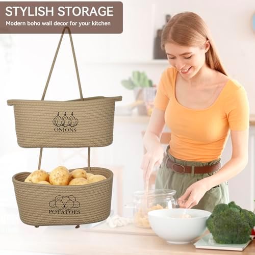 2-Tier Potato and Onion Storage, Hanging Vegetable Baskets for