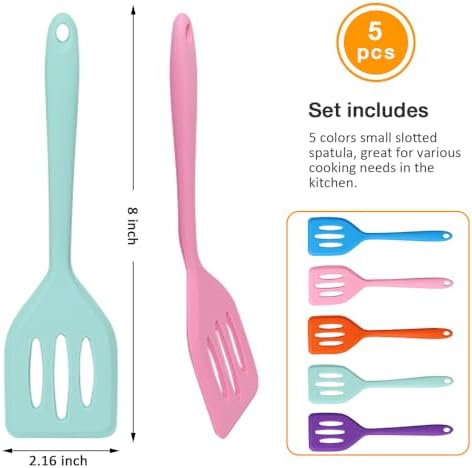 5 Pcs Small Silicone Spatula, Mini Slotted Turner for Egg, Pancake