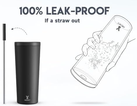Meoky 24 oz Insulated Tumbler with Lid and Straw, Stainless Steel