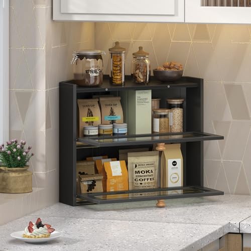 JANSNIMEN Corner Bread Box for Kitchen Countertop Bamboo Bread Holder