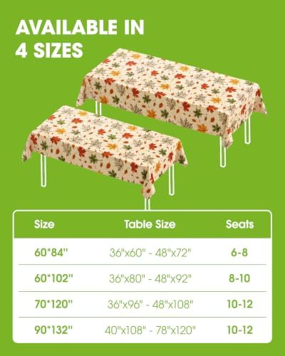 Pureegg Polyester Fall Tablecloth 60" x 84" 1 Pack Autumn Leaves
