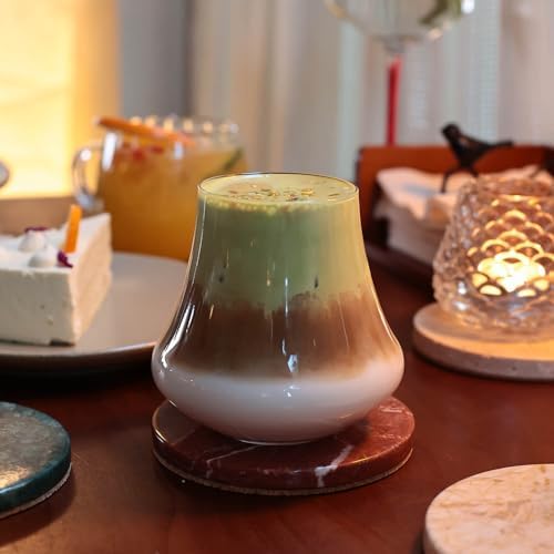 Travertine Marble Drink Coasters Set of 4 Round Stone Table Cup Mats